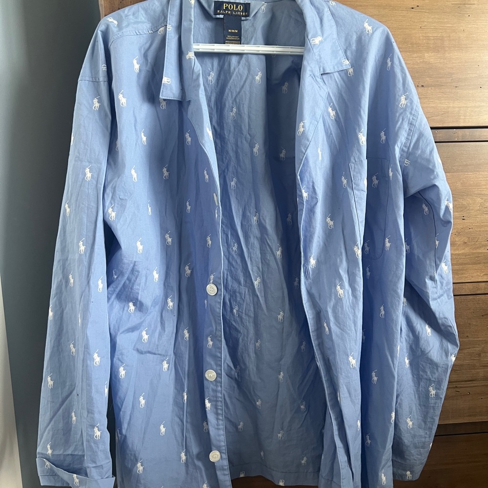 Polo by Ralph Lauren Light Blue Embroidered Button-Front PJ Top